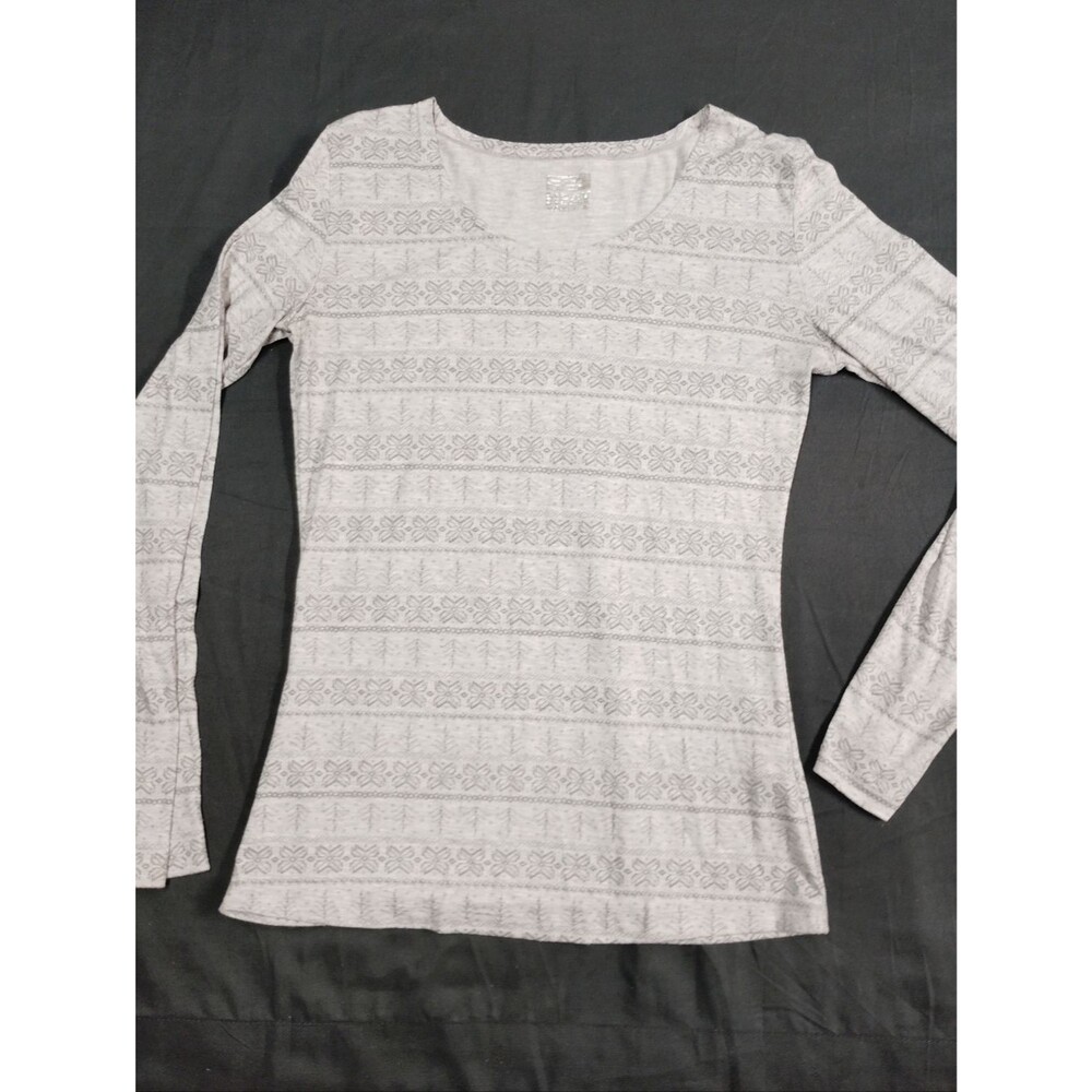 32 Degrees Light Gray Winter Patterned Long-Sleeve Scoop Neck Top